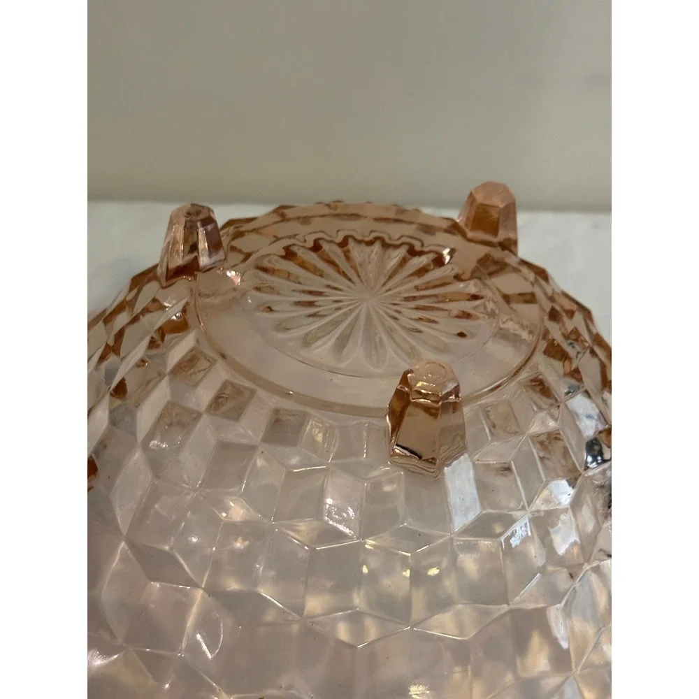 Vintage Pink Depression Glass Diamond Point Footed Bowl Sawtooth Rim